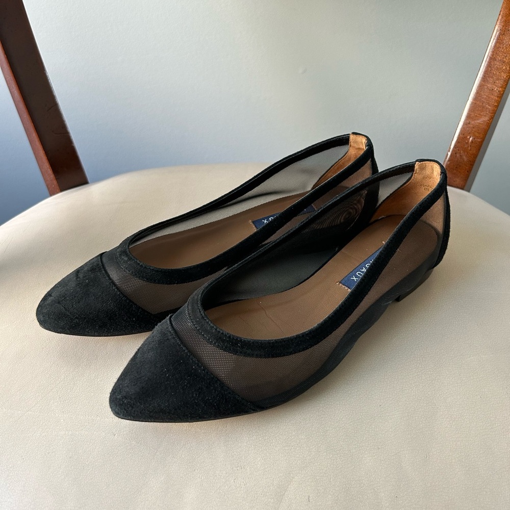 Margaux Black Pointed Mesh & Suede Ballet Flats